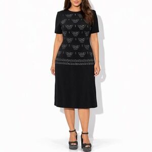 50s Vintage Black Beaded Cocktail Dress Mid Century Evening Party Dress Size S